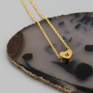Jewelry necklace alphabet letter D gold tone heart love minimalist dainty new